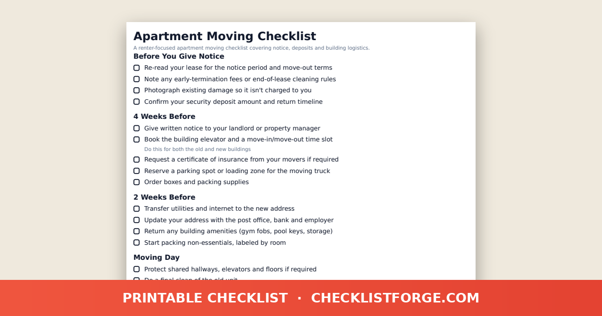 Apartment Moving Checklist