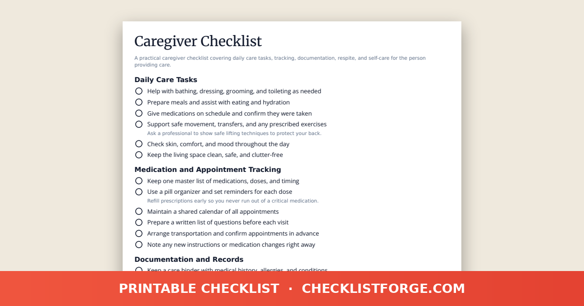 Caregiver Checklist preview