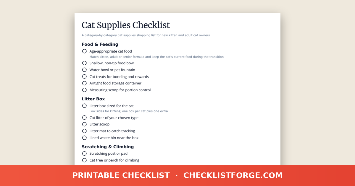 Cat Supplies Checklist preview