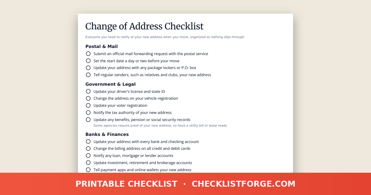 Change of Address Checklist preview