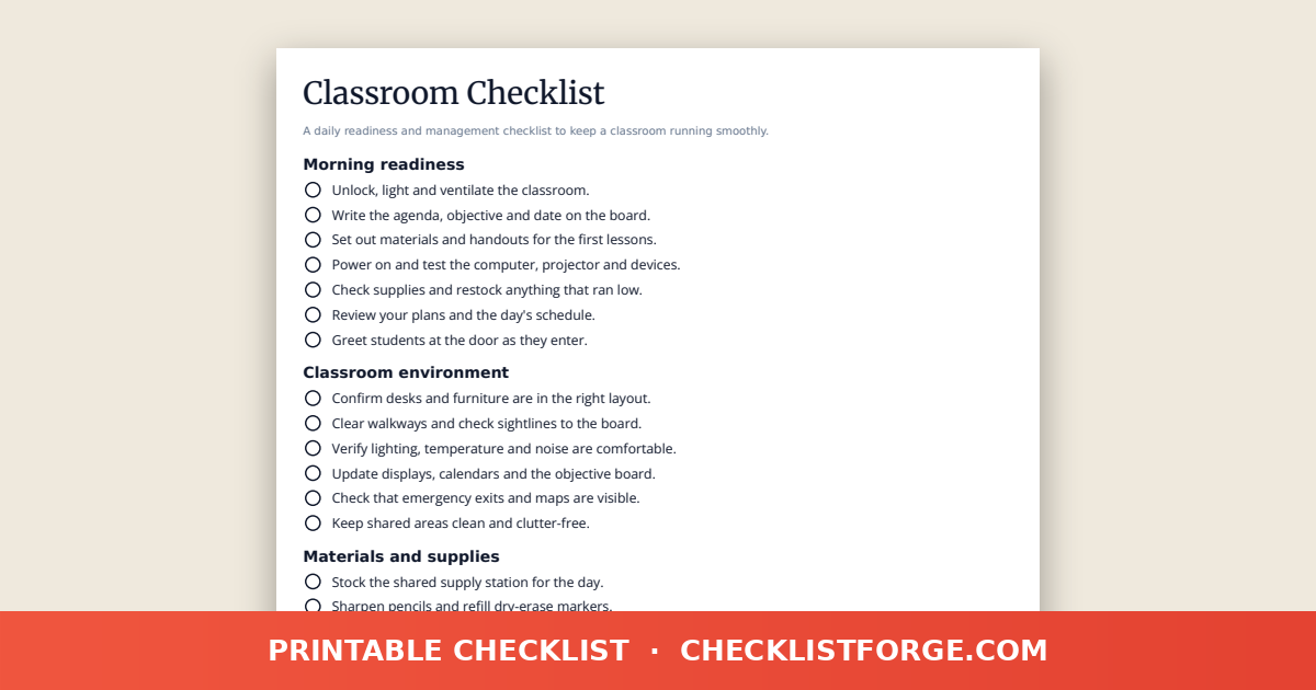 Classroom Checklist preview