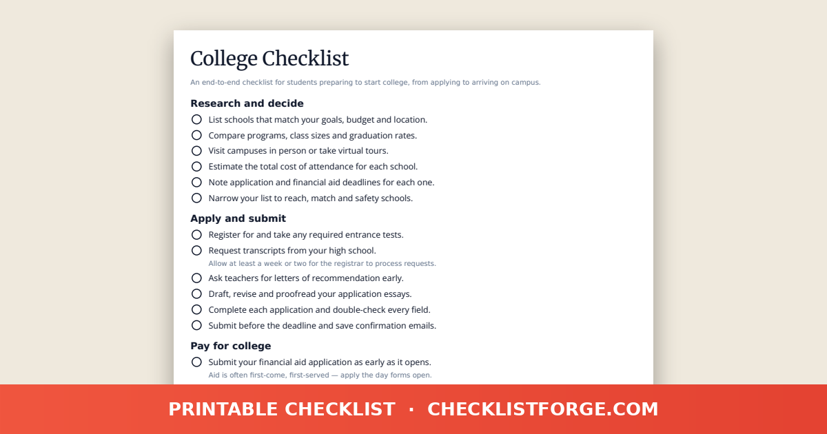 College Checklist preview