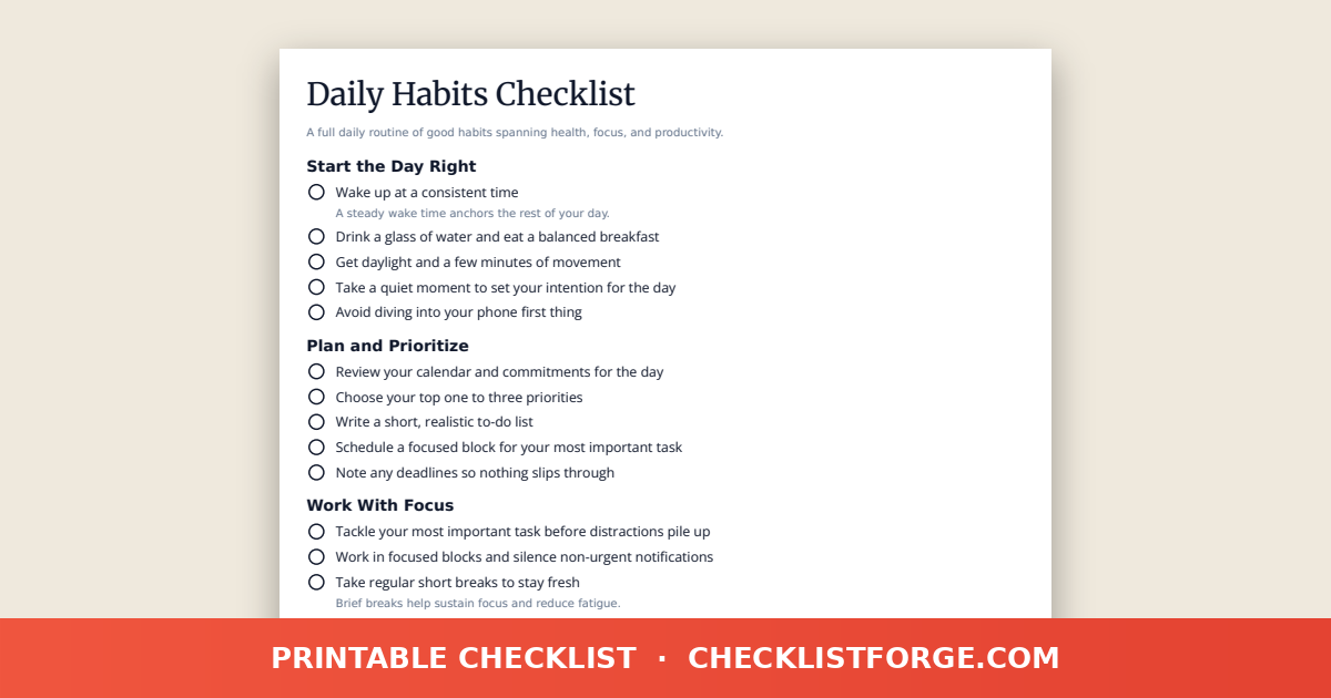 Daily Habits Checklist preview