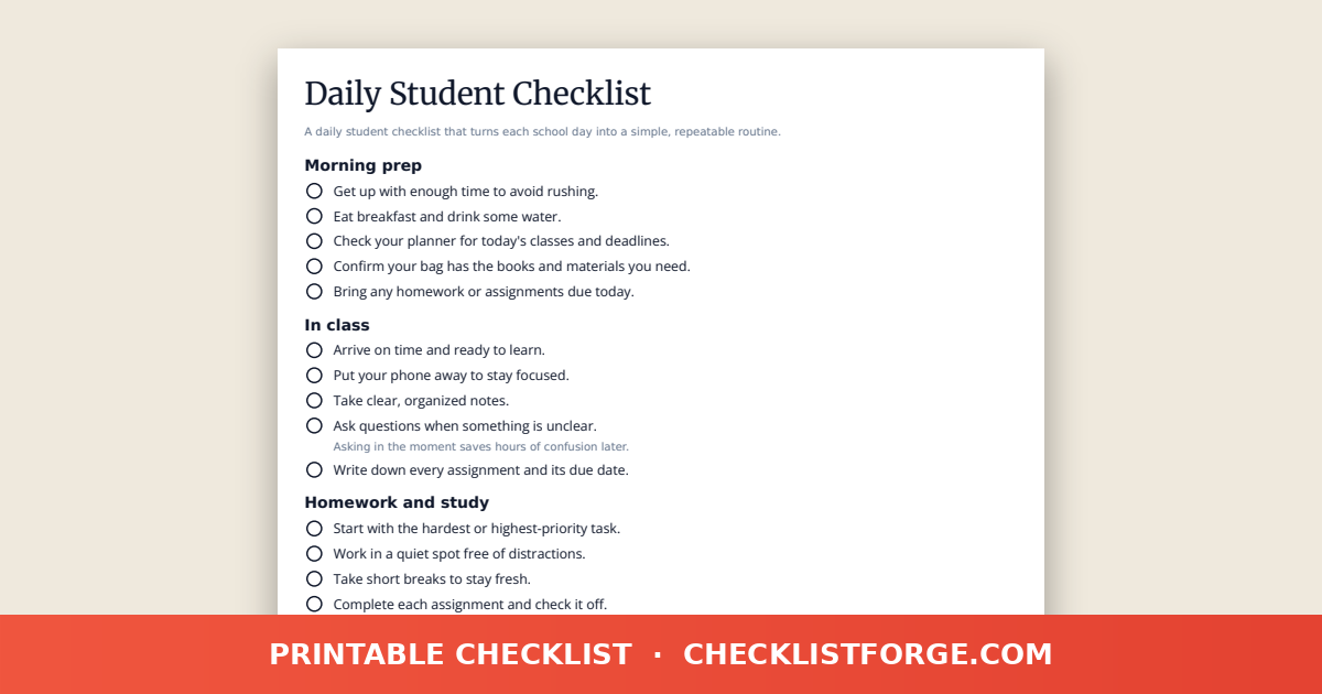 Daily Student Checklist preview