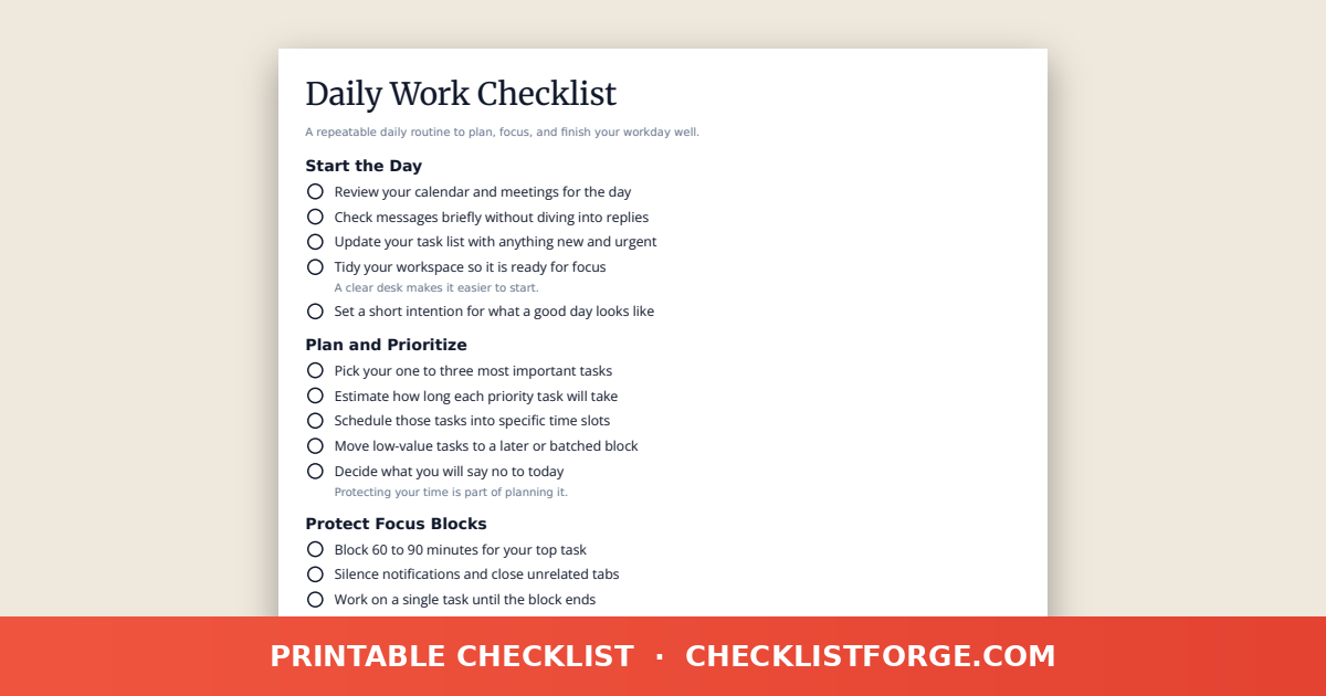 Daily Work Checklist preview