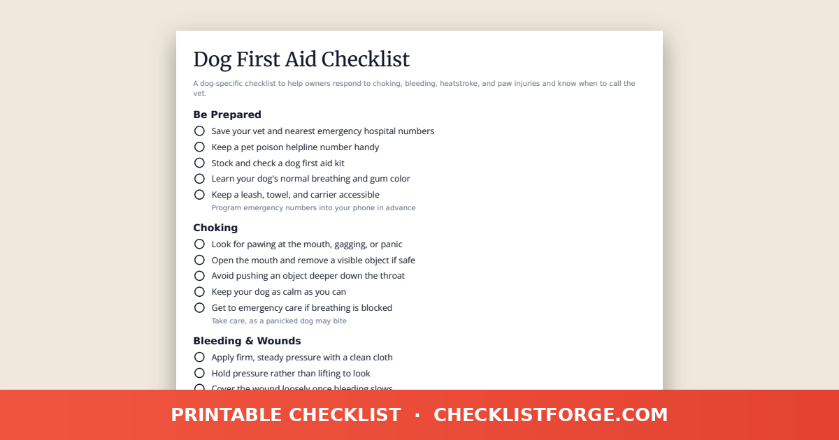 Dog First Aid Checklist preview