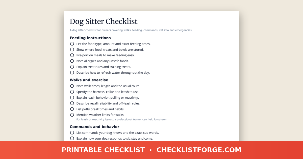 Dog Sitter Checklist preview