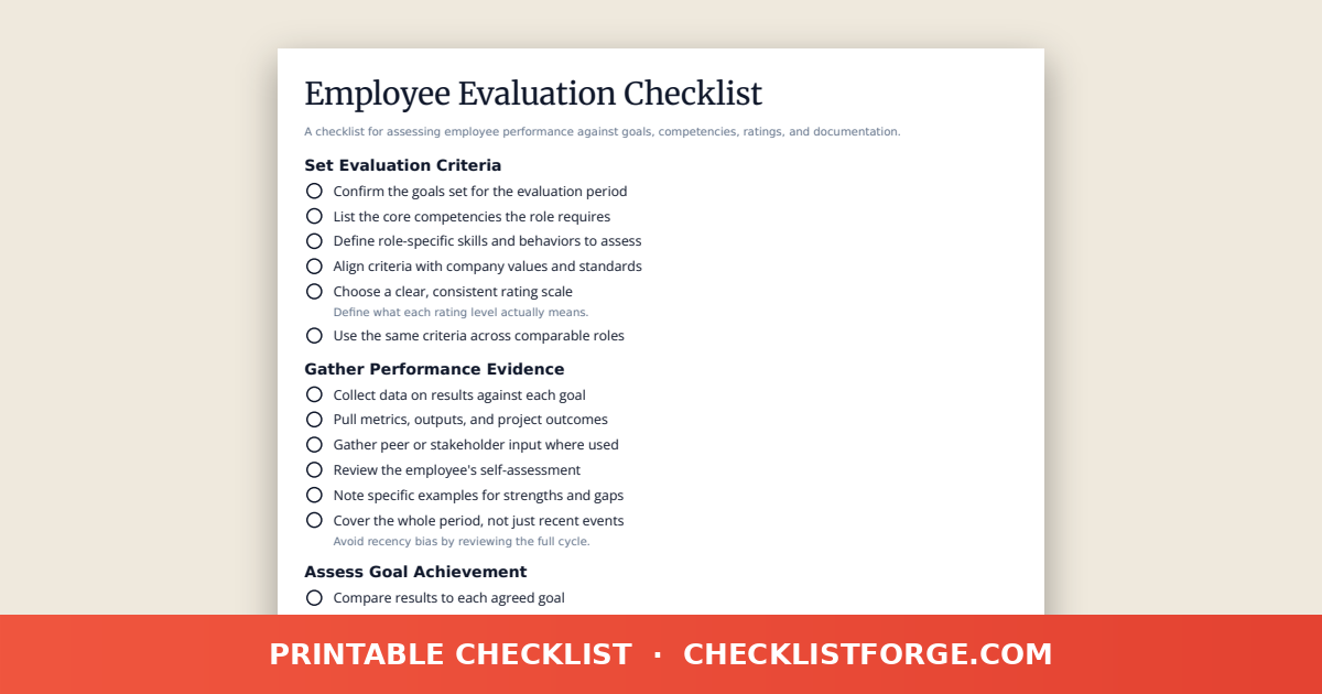Employee Evaluation Checklist preview