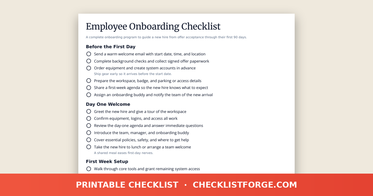 Employee Onboarding Checklist preview