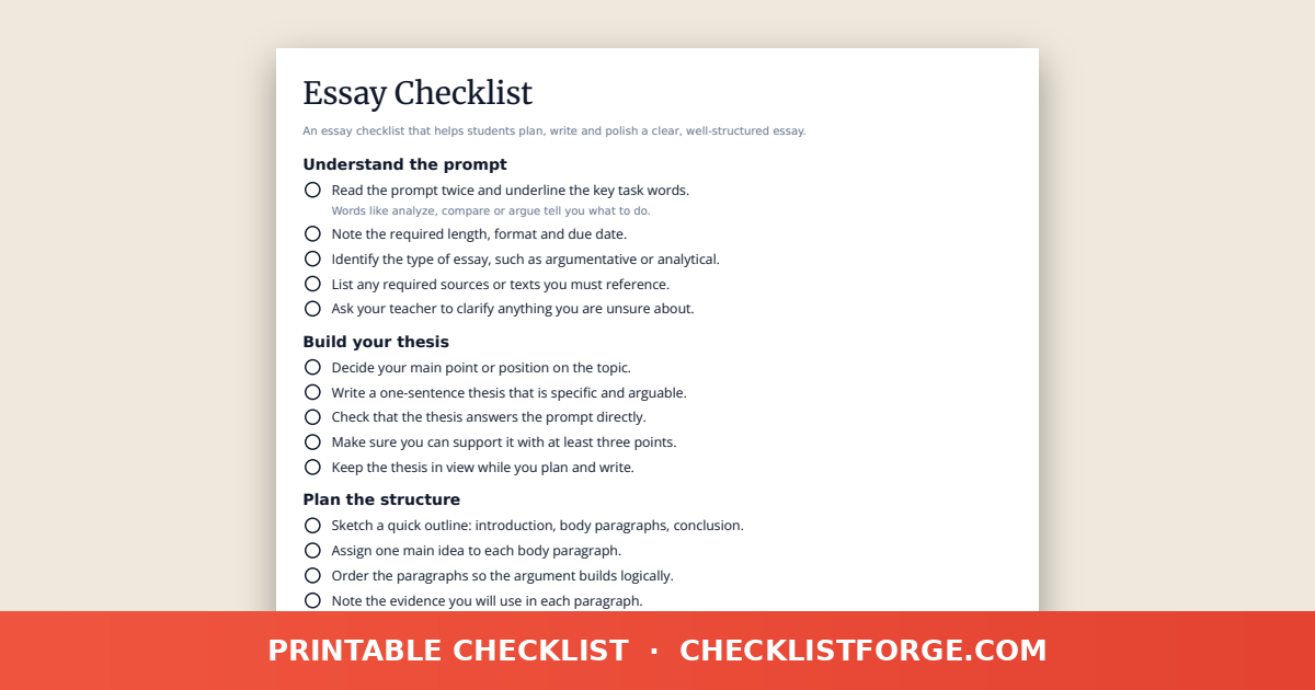 Essay Checklist preview