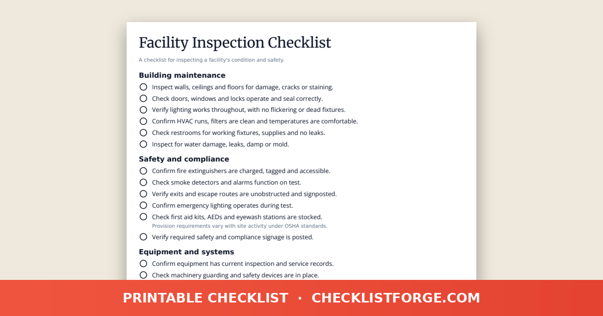 Facility Inspection Checklist preview