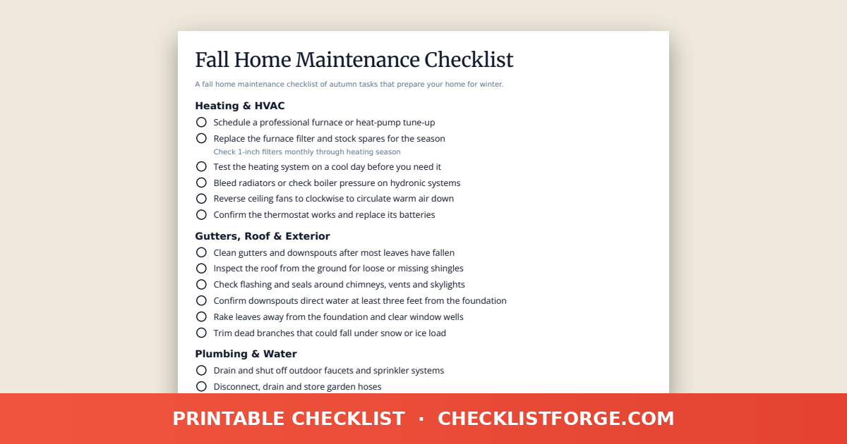 Fall Home Maintenance Checklist preview