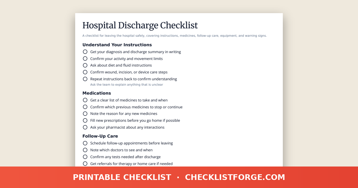 Hospital Discharge Checklist preview