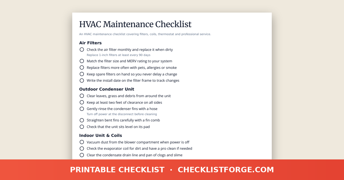 HVAC Maintenance Checklist preview
