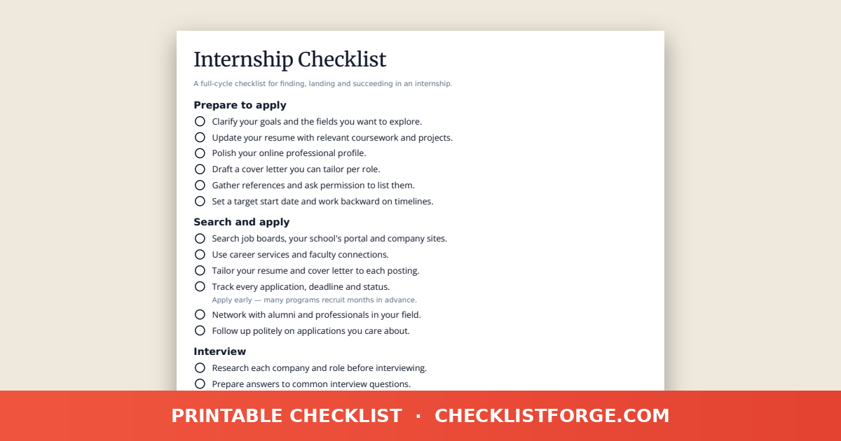 Internship Checklist preview
