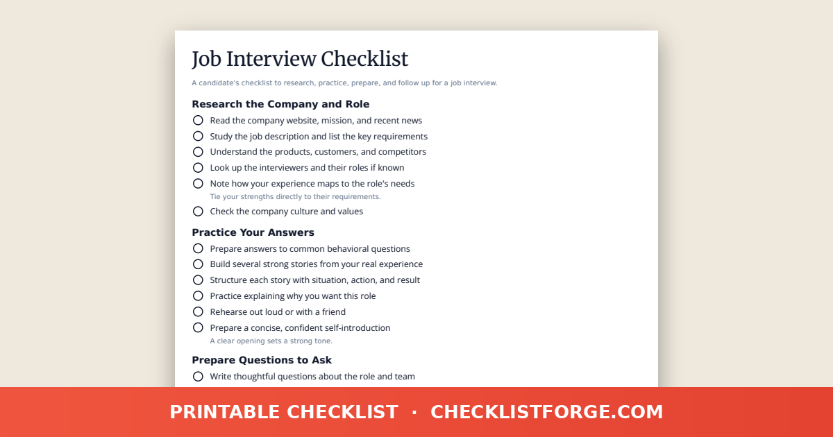 Job Interview Checklist preview