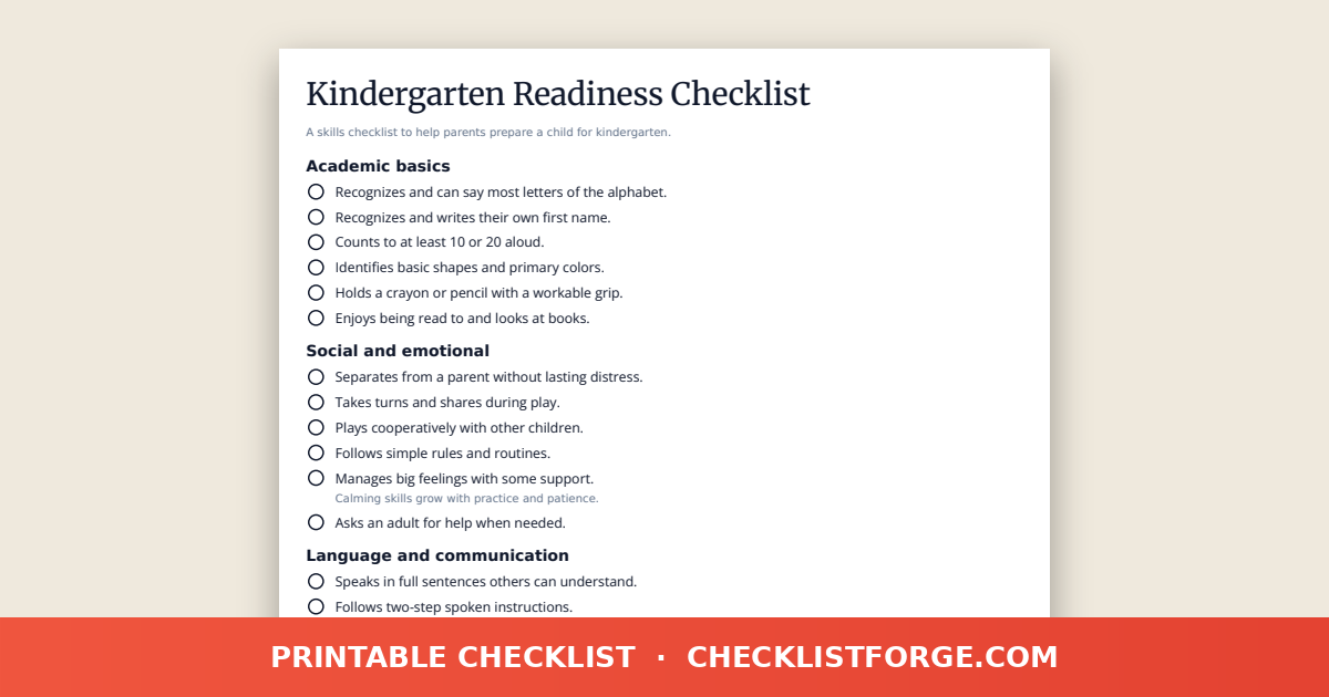 Kindergarten Readiness Checklist preview