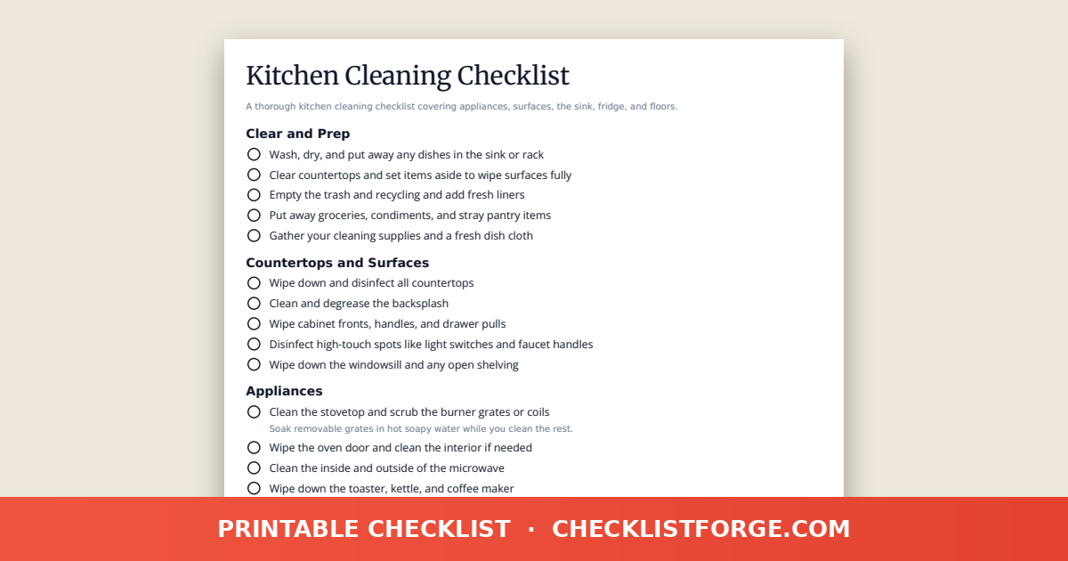 Kitchen Cleaning Checklist preview