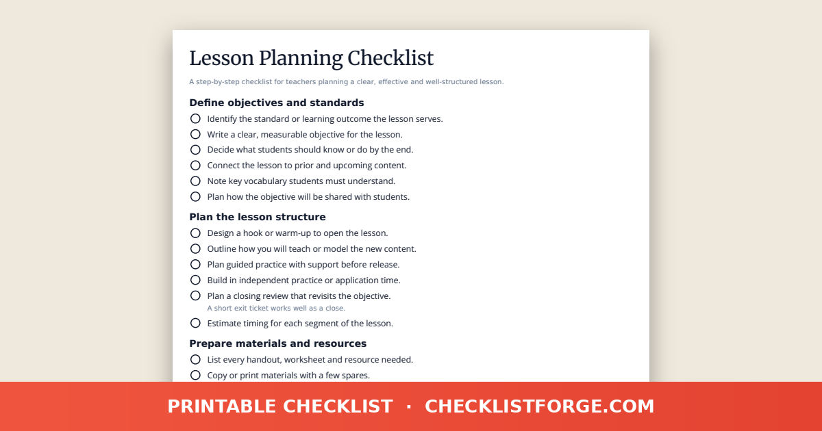 Lesson Planning Checklist preview