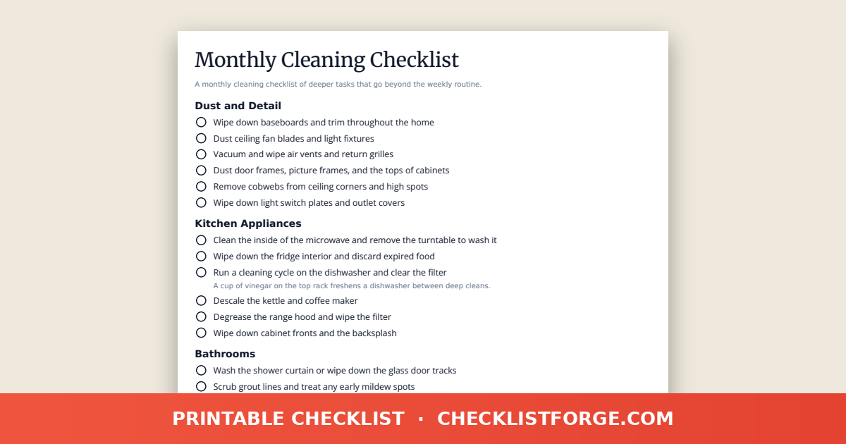 Monthly Cleaning Checklist preview