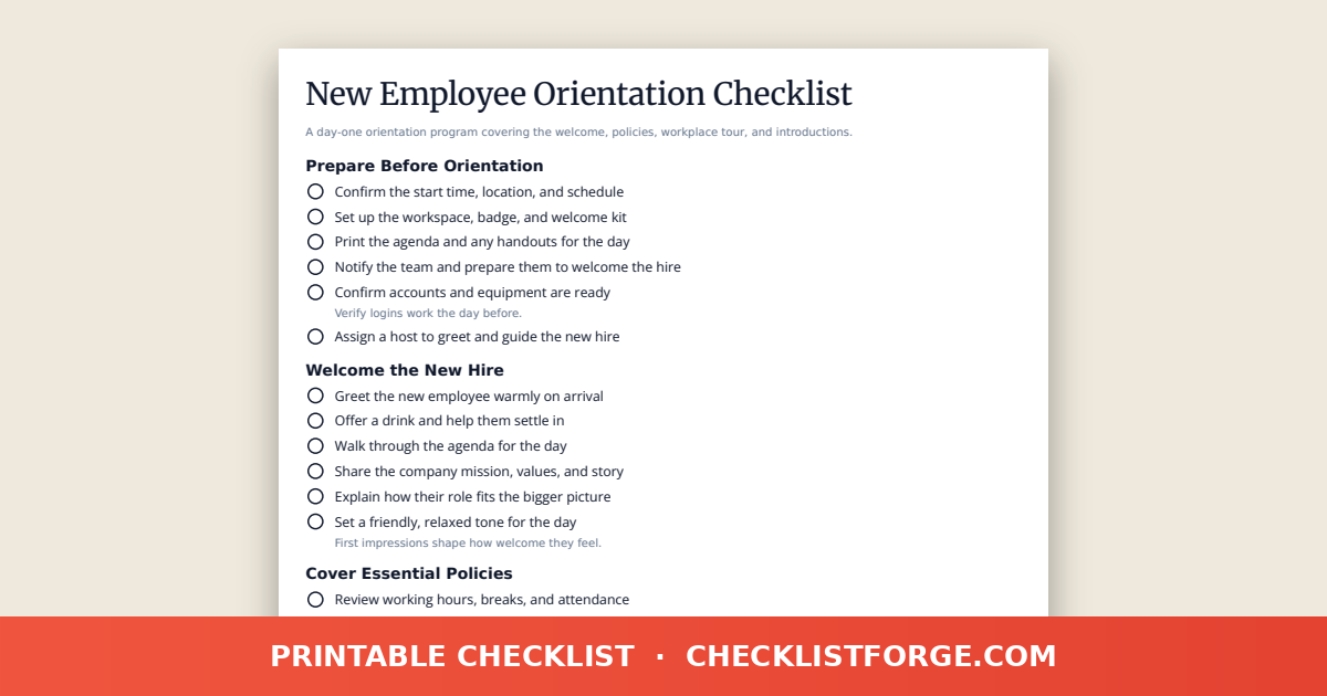 New Employee Orientation Checklist preview