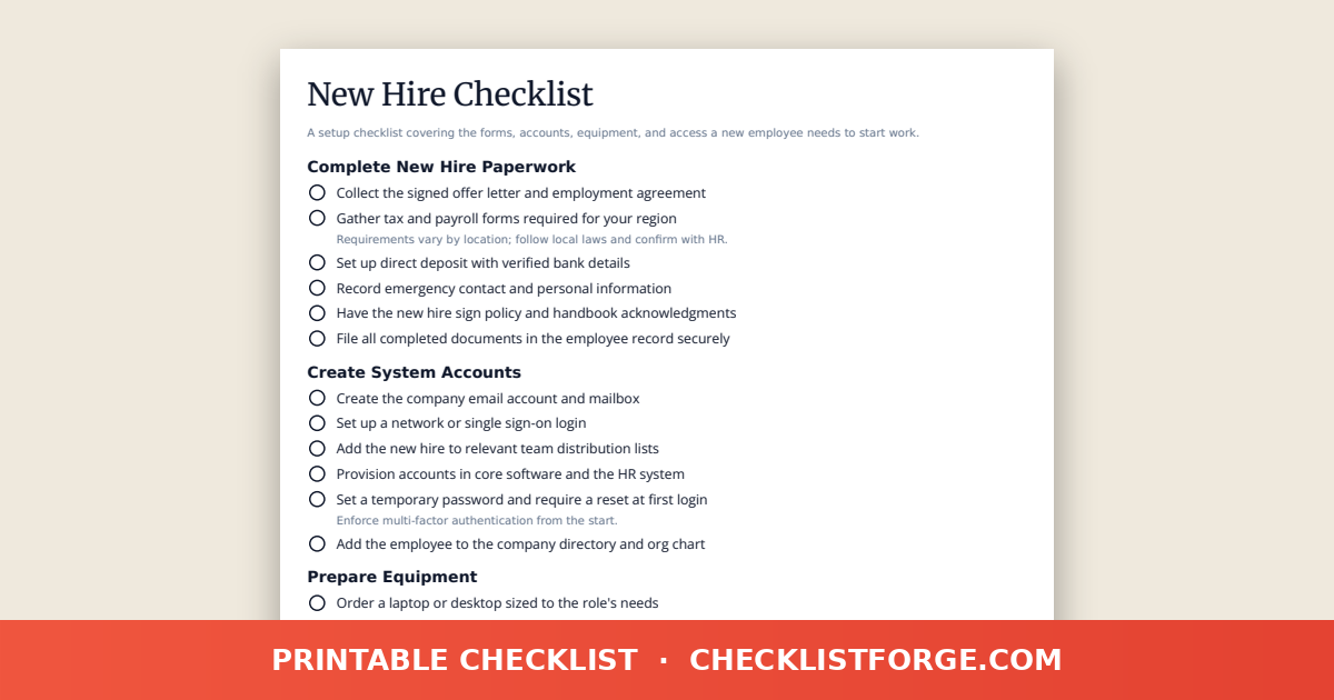 New Hire Checklist preview