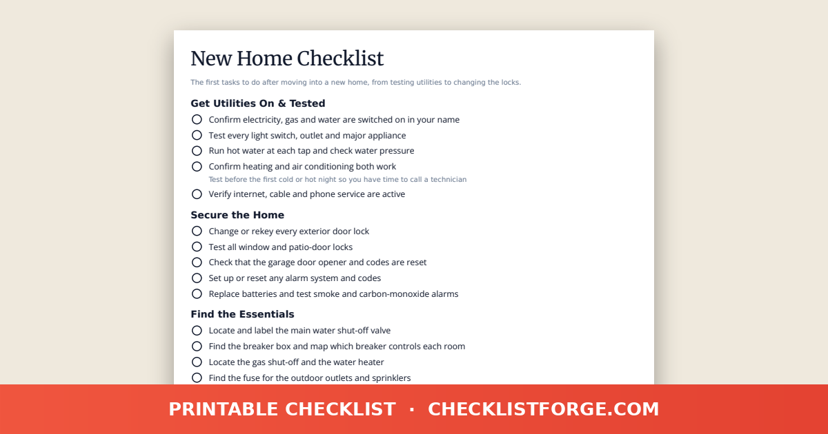 New Home Checklist preview