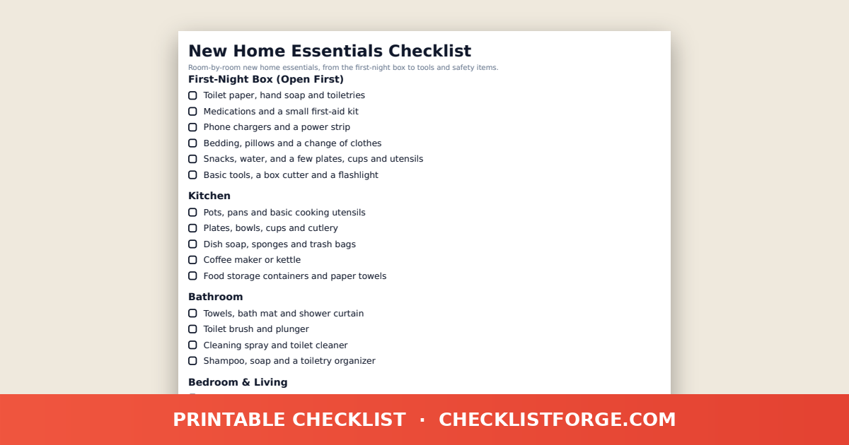 New Home Essentials Checklist