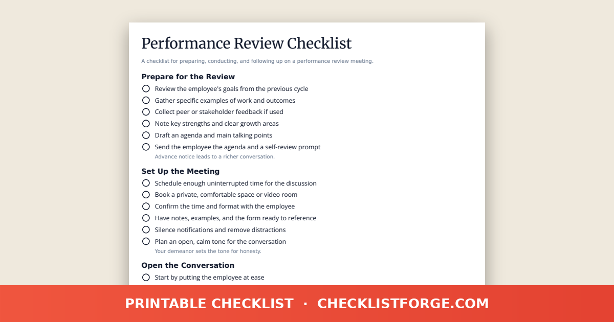 Performance Review Checklist preview