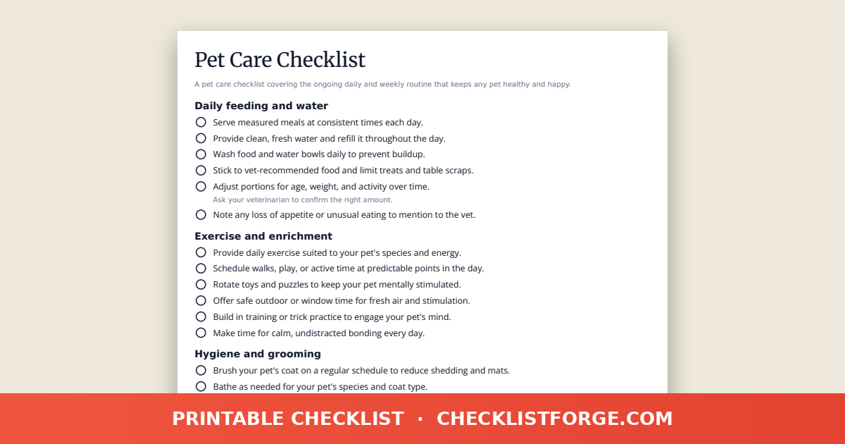 Pet Care Checklist preview