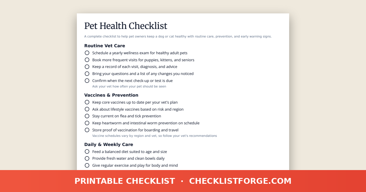 Pet Health Checklist preview