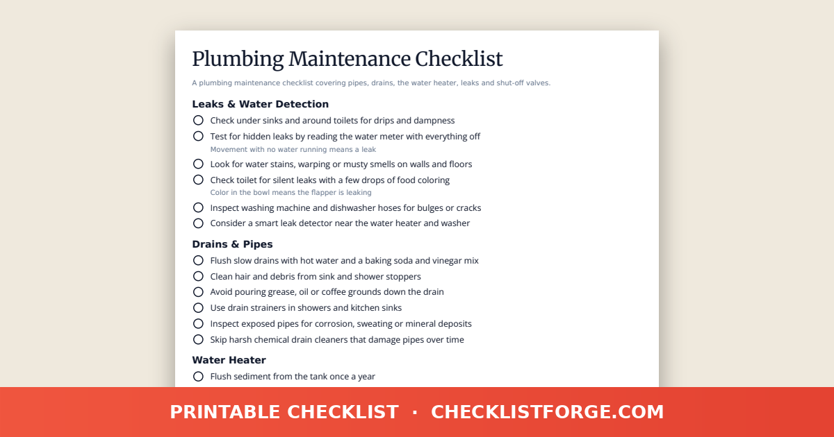 Plumbing Maintenance Checklist preview