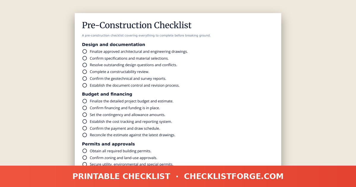 Pre-Construction Checklist preview