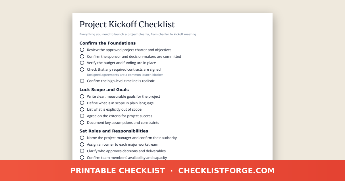 Project Kickoff Checklist preview
