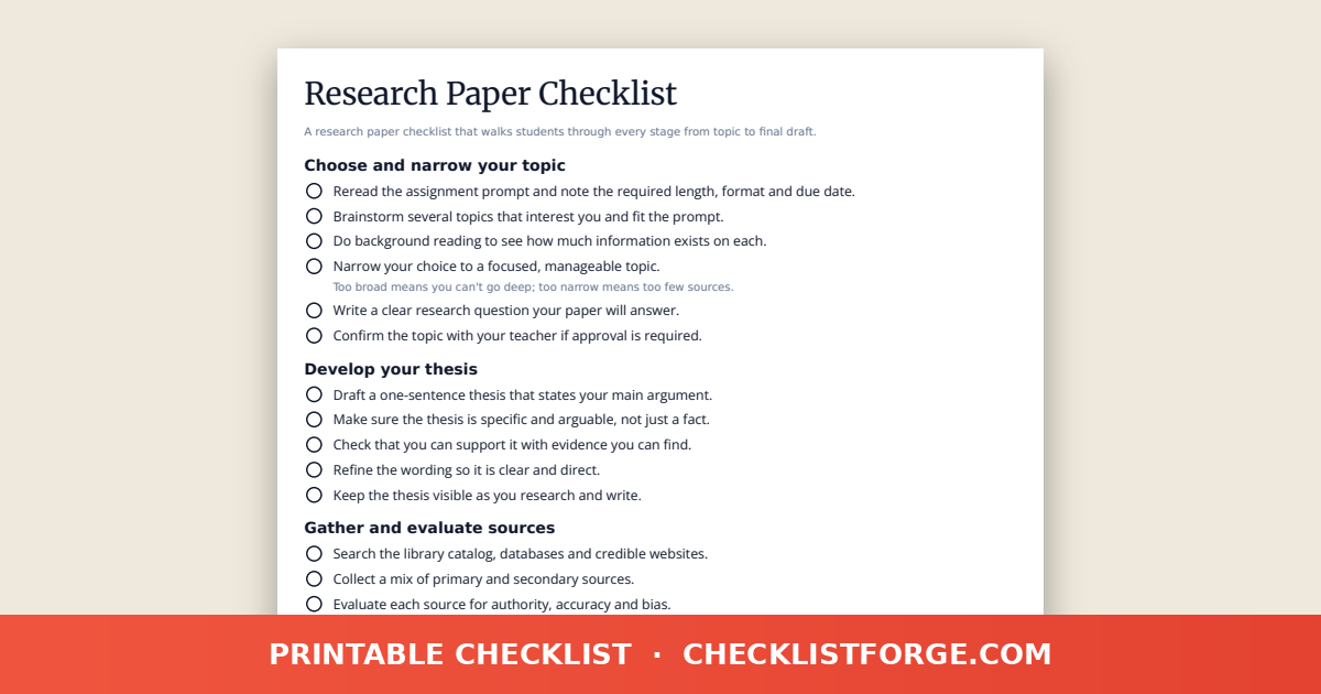 Research Paper Checklist preview