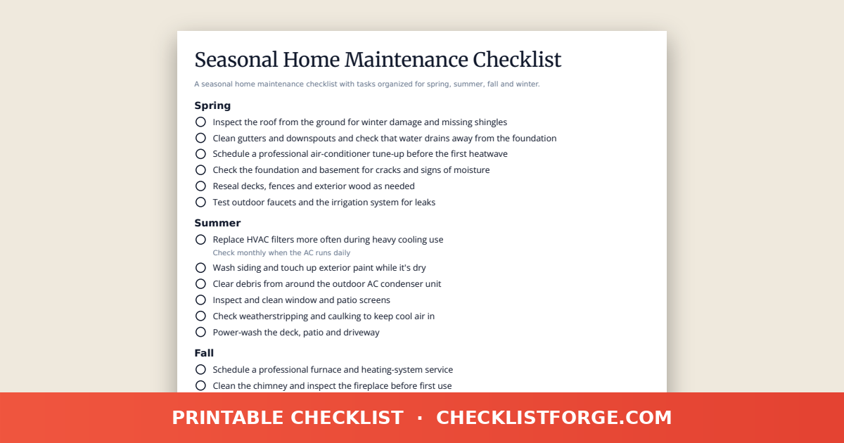 Seasonal Home Maintenance Checklist preview