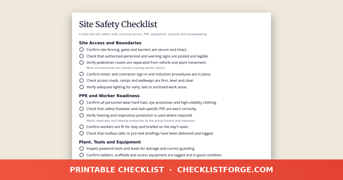 Site Safety Checklist preview