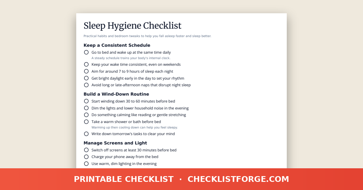 Sleep Hygiene Checklist preview