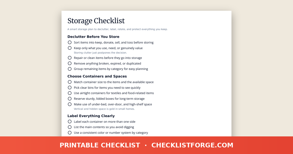 Storage Checklist preview