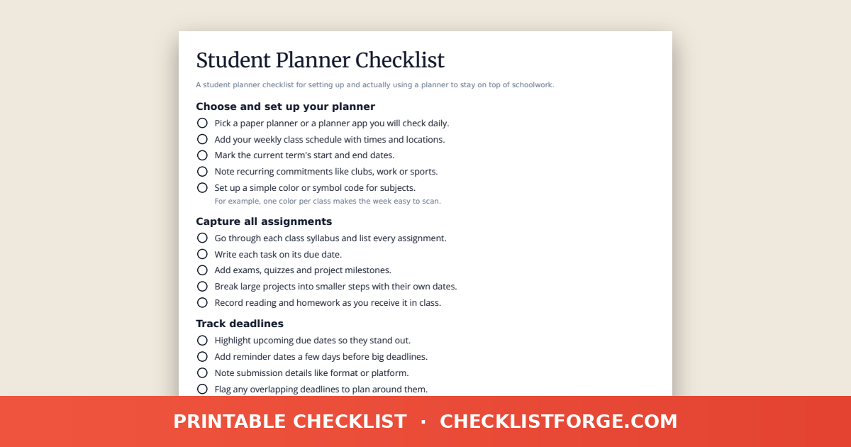 Student Planner Checklist preview