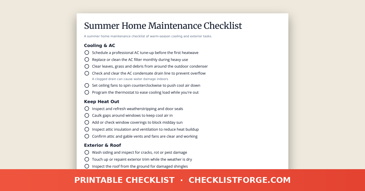 Summer Home Maintenance Checklist preview