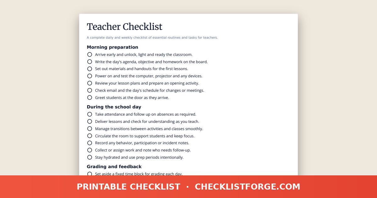 Teacher Checklist preview