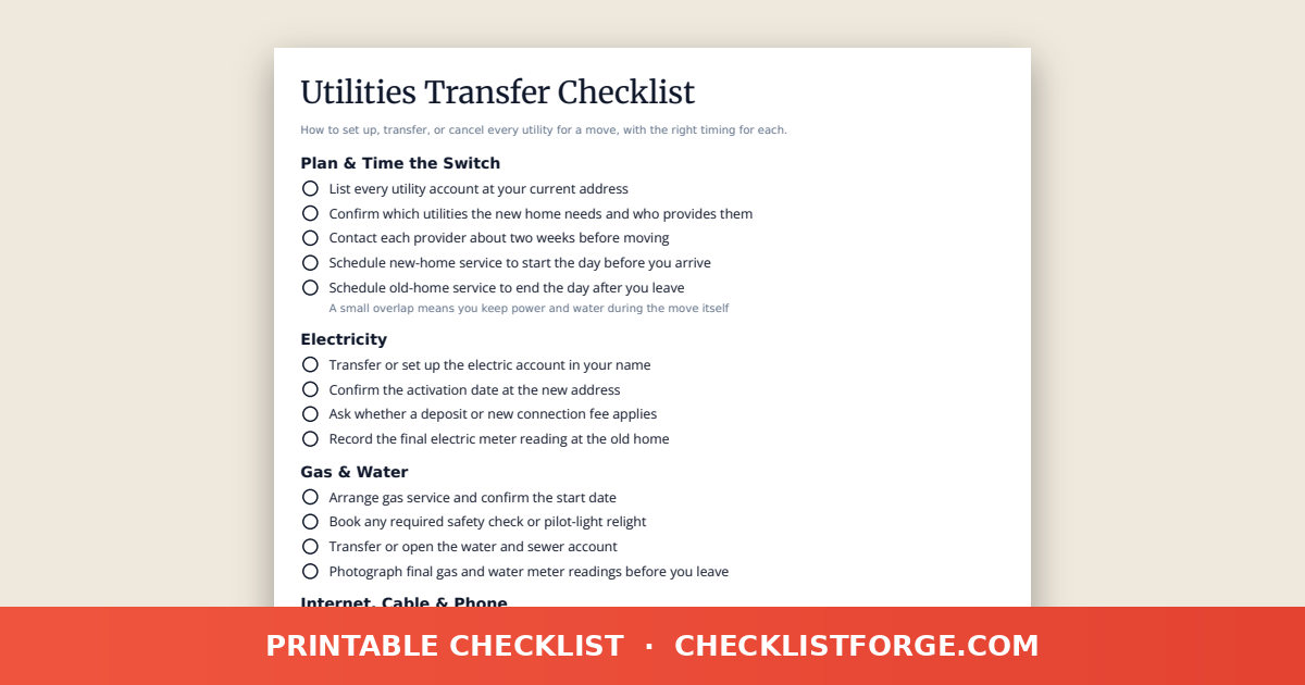 Utilities Transfer Checklist preview