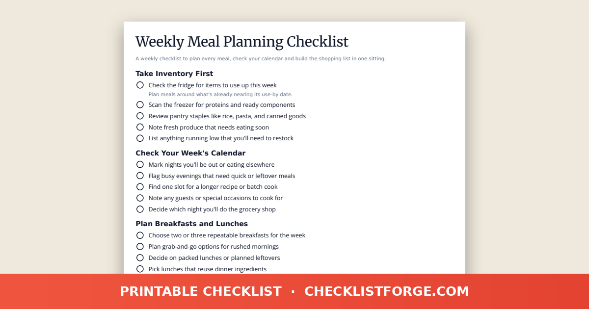Weekly Meal Planning Checklist preview