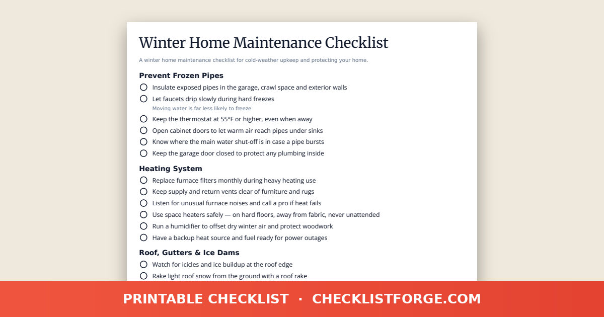 Winter Home Maintenance Checklist preview