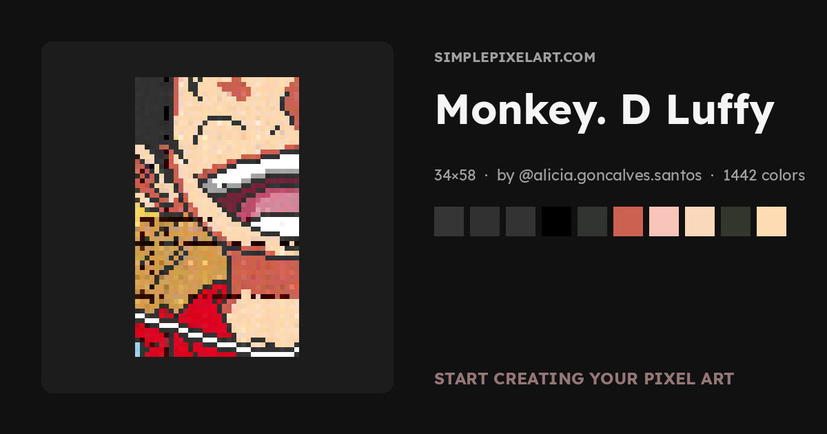 Monkey. D Luffy — 34x58 Pixel Art - SimplePixelArt.com