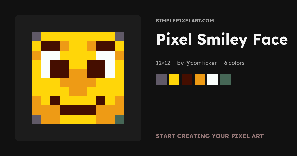 Pixel Smiley Face - 12x12 Pixel Art - SimplePixelArt.com
