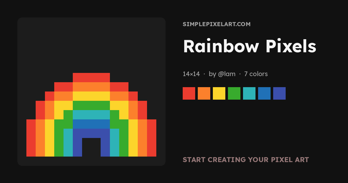 Rainbow Pixels - 14x14 Pixel Art - SimplePixelArt.com
