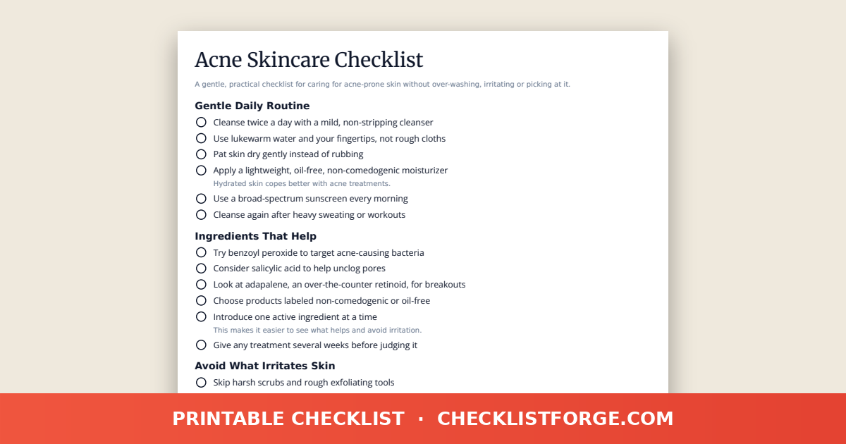 Acne Skincare Checklist
