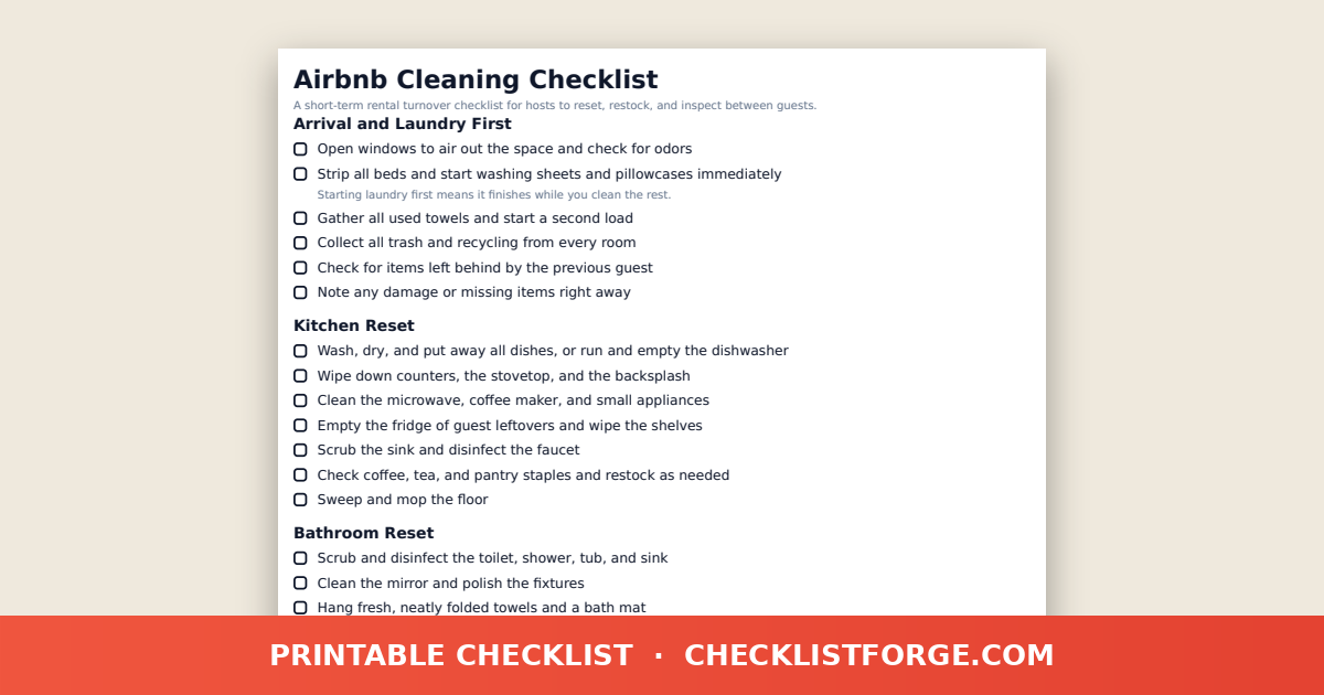 Airbnb Cleaning Checklist